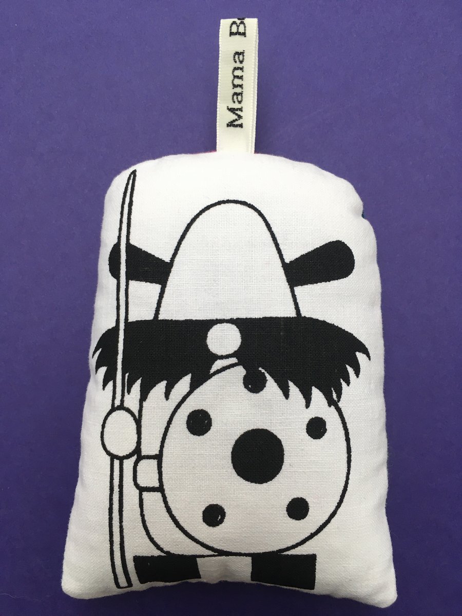 Hand Screen Printed Viking Lavender Bag with vintage 1960’s  Barkcloth FabrIc