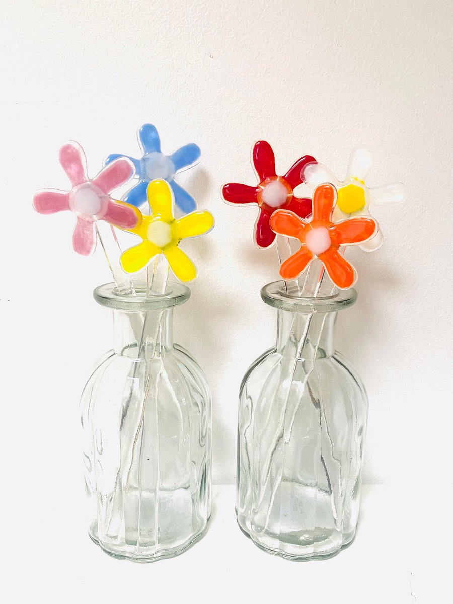 Fused Glass Flowers standing in a glass vase