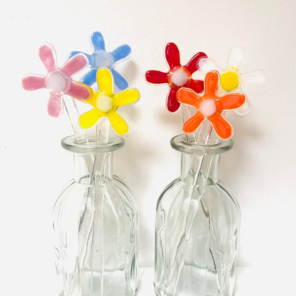 Fused Glass Flowers standing in a glass vase