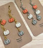 Pumpkin Drop Earrings, Silver or Gold, Handmade Polymer Clay - Image 1