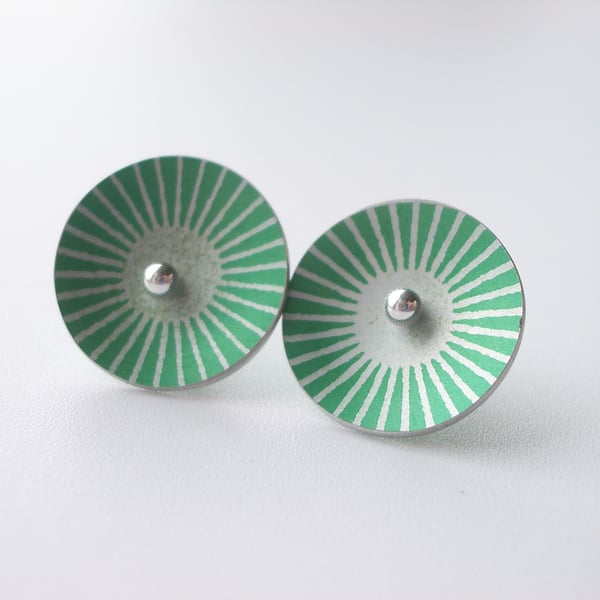 Green and silver sunburst circle studs