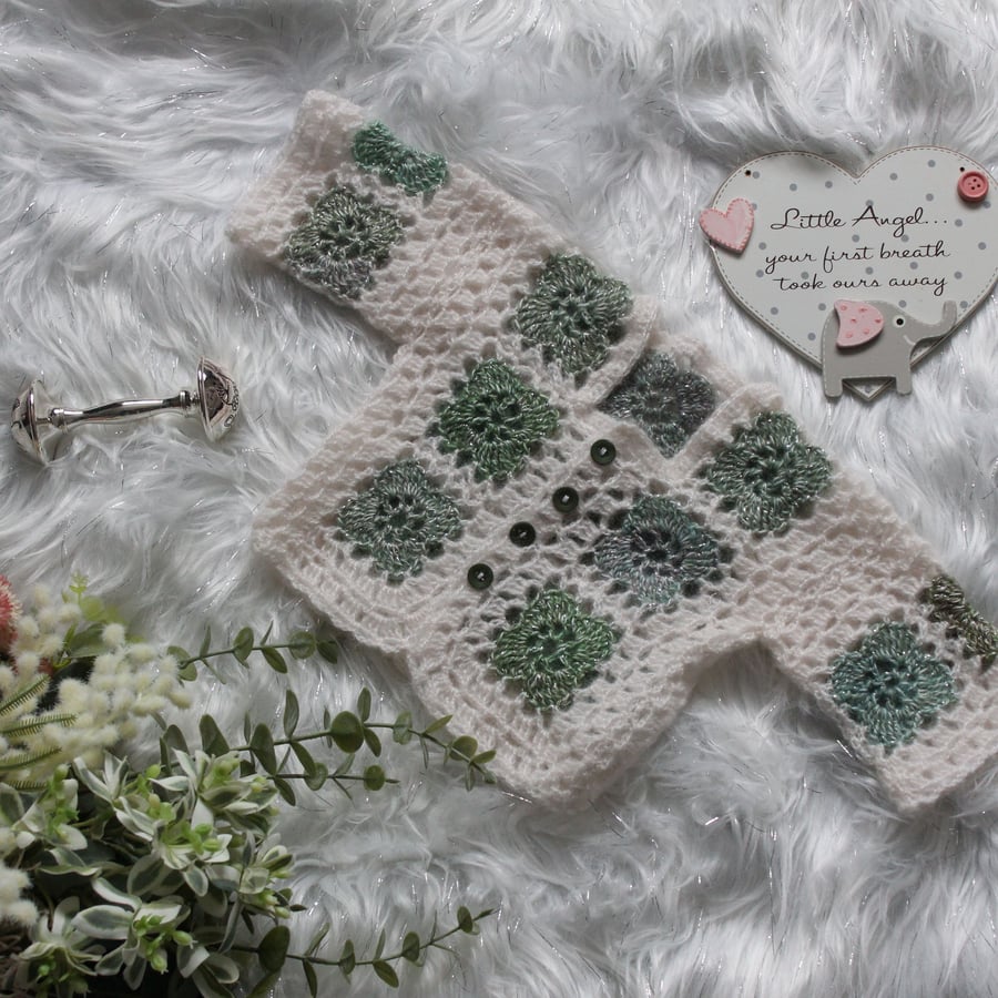 Baby crochet granny square cardigan to fit new born or first size