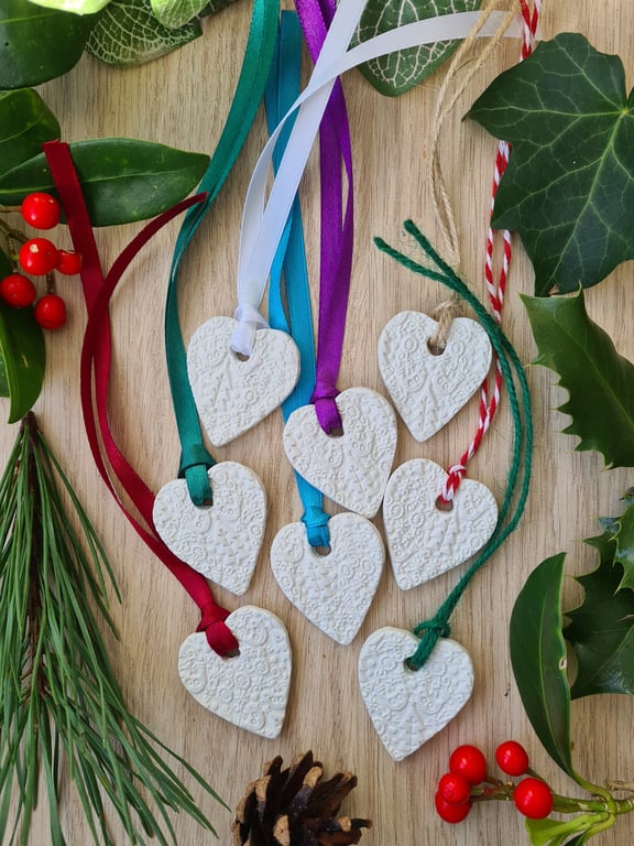 2 clay gift tags Christmas scandi decorations choice of string or ribbon