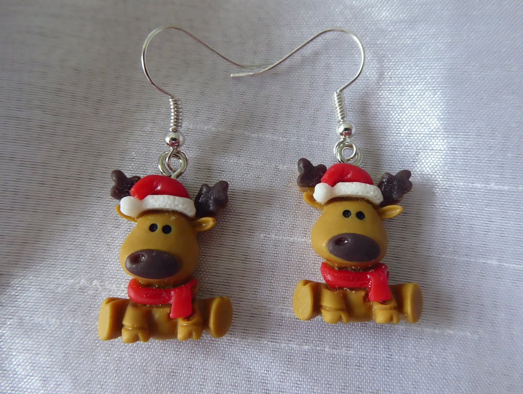 Christmas Bauble Cute Resin Santa Reindeer Earrings 