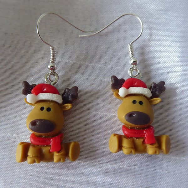 Christmas Bauble Cute Resin Santa Reindeer Earrings 
