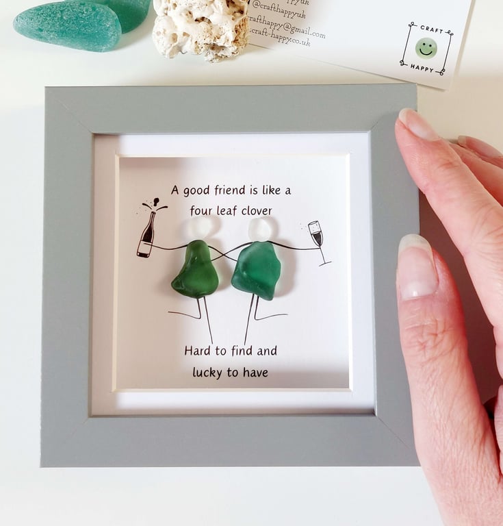 Handmade Sea Glass Friendship Wall Art - Gift Frame for Besties