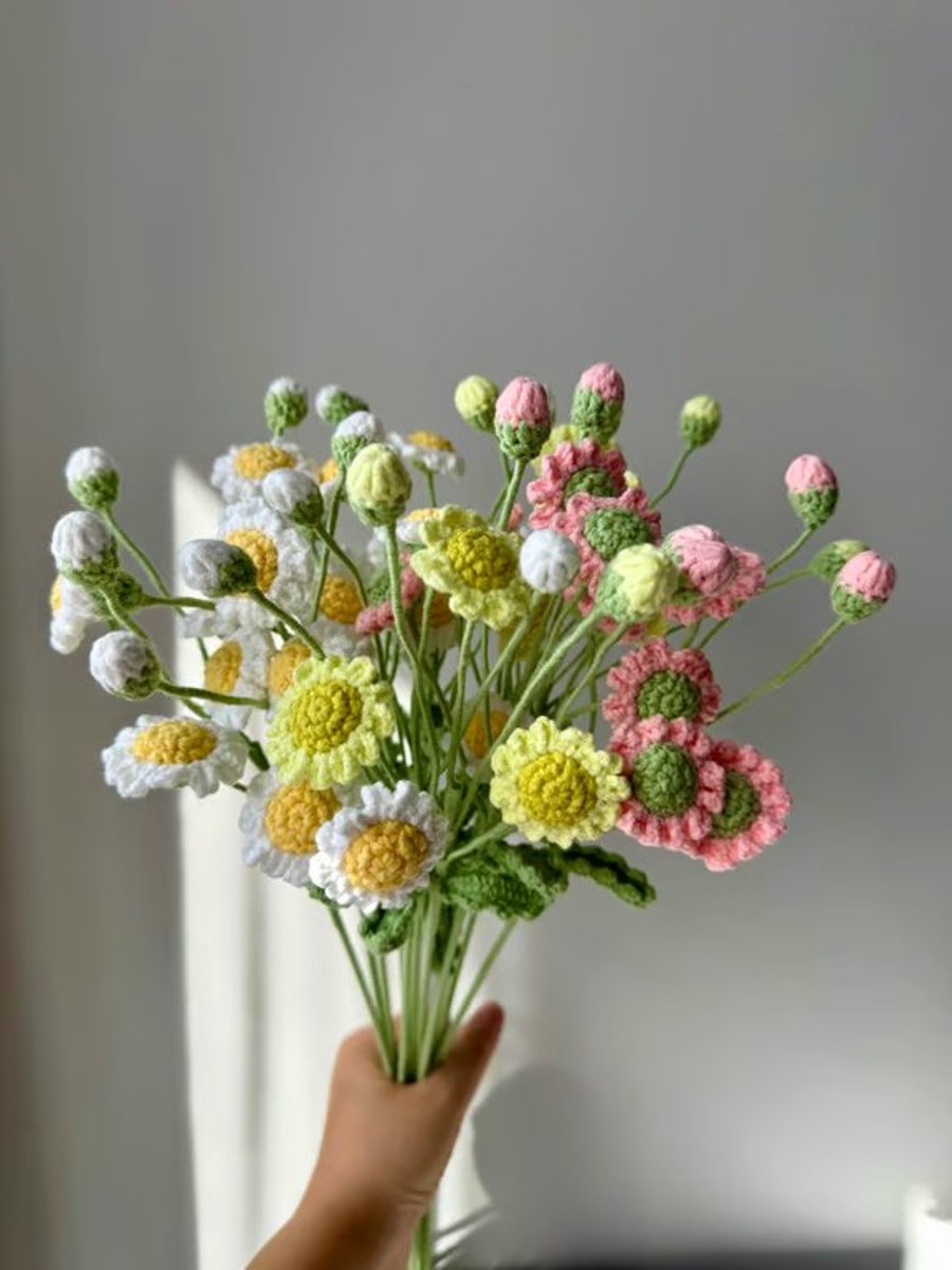 Hand Crocheted White Daisy Flowers Home Decor  Gift for Her
