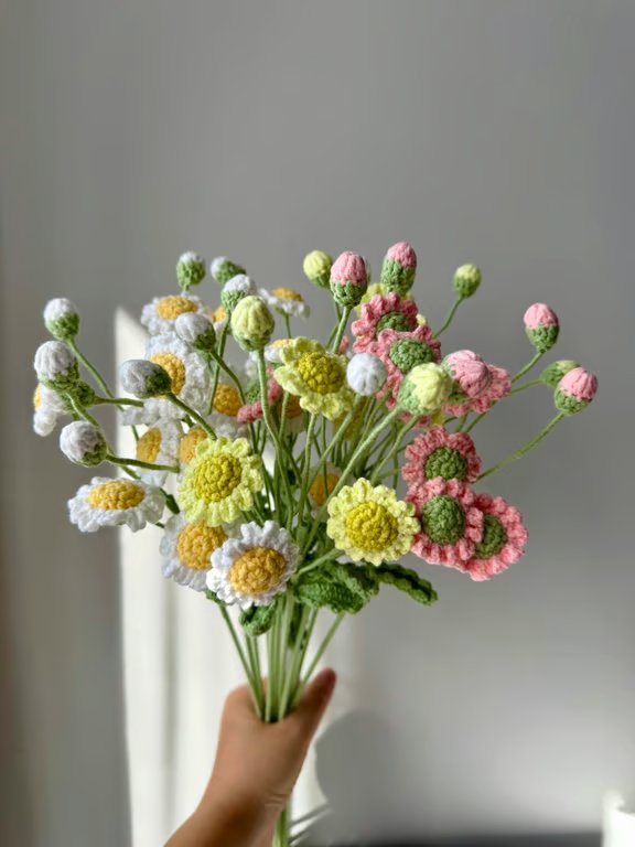 Hand Crocheted White Daisy Flowers Home Decor  Gift for Her