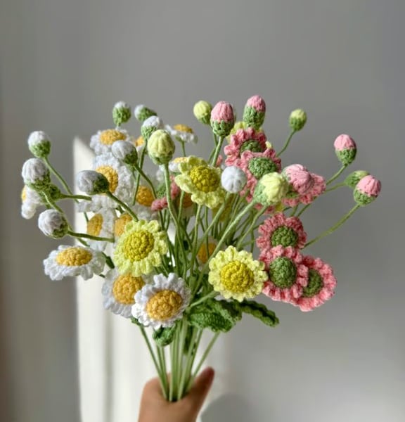 Hand Crocheted White Daisy Flowers Home Decor  Gift for Her