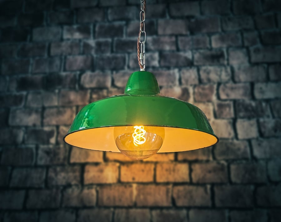 Upcycled Industrial Vintage Green Pendant Light