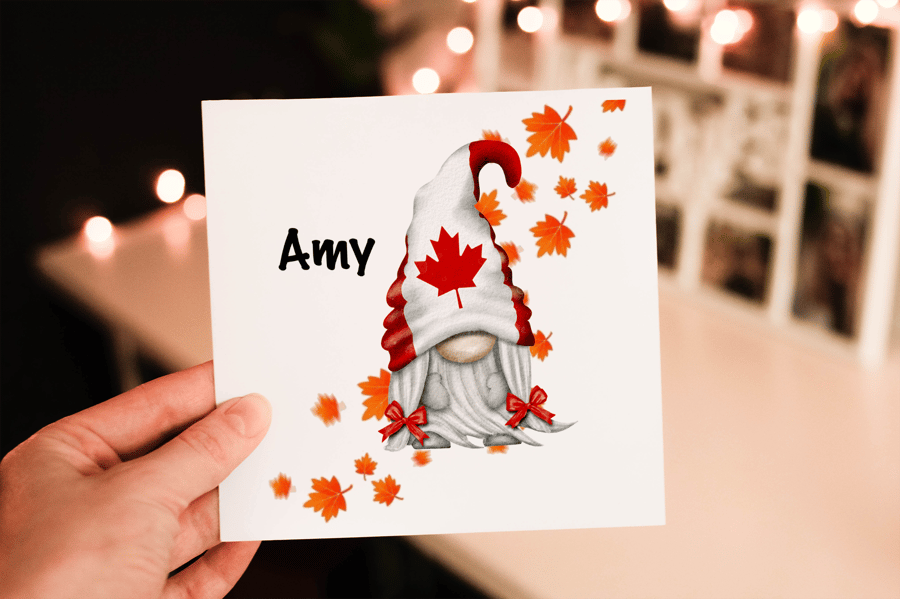 Canada Gnome Maple Leaf Card, Canadian National Flower Card, Custom Card