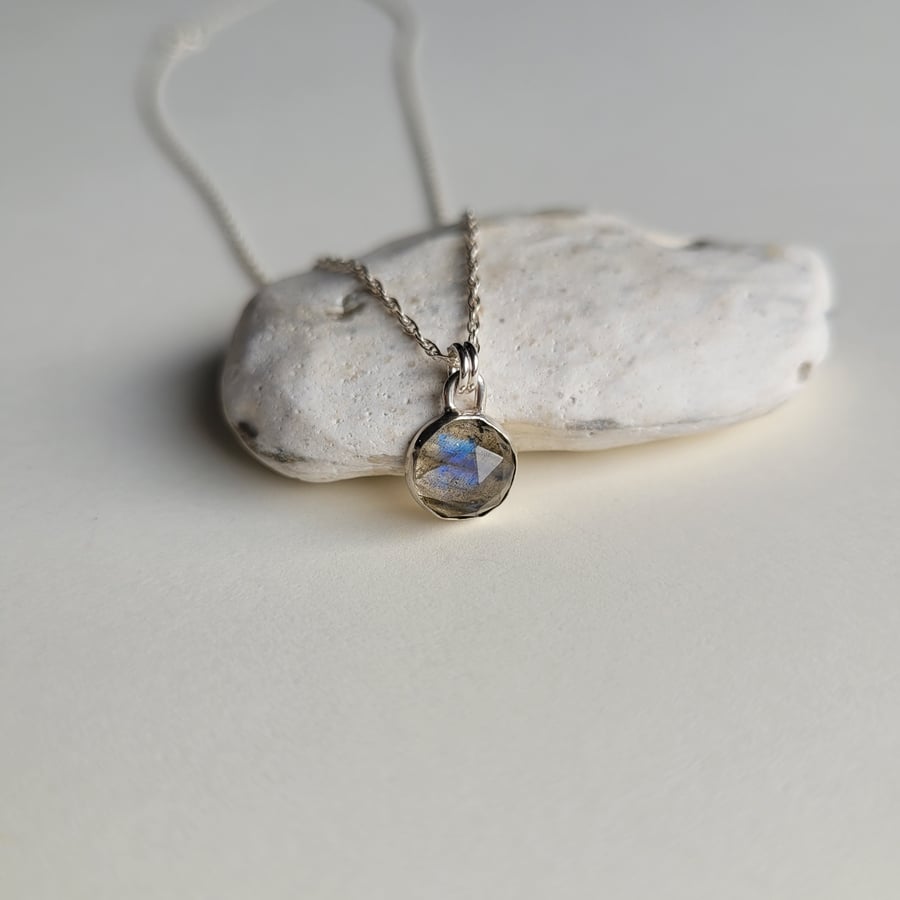 Rose Cut Labradorite Pendant Necklace, Recycled Sterling Silver