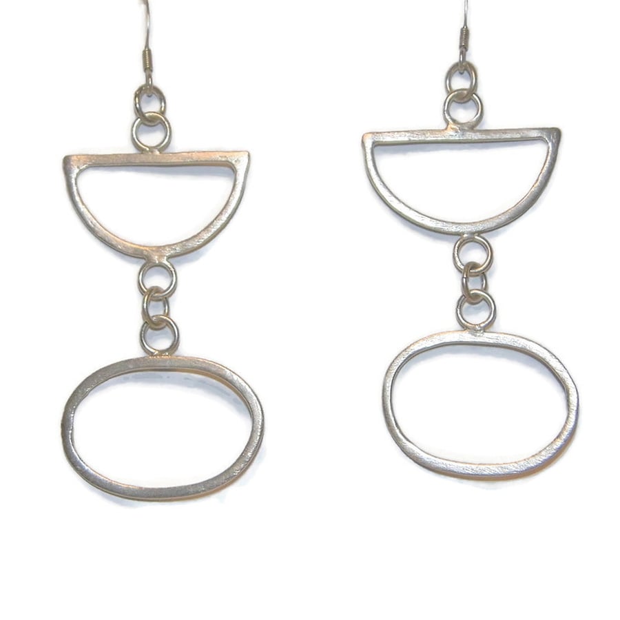 sterling silver dangle - geometric shape hoop earrings