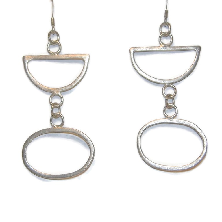 sterling silver dangle - geometric shape hoop earrings