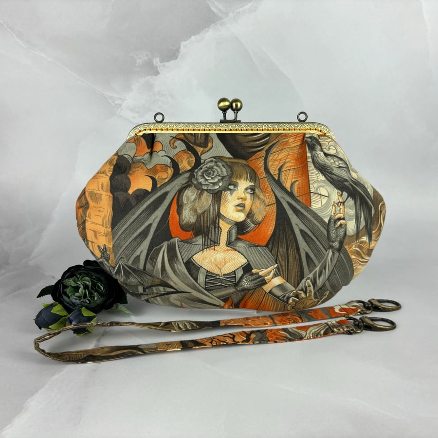 Gothic apocalypse medium clutch bag, Detachable strap, Handmade
