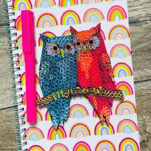 Stunning Handmade Quilled Owls Notebook & Pen Set  Size A5 