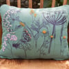 Green Linen - Screen printed wild flower cushion 