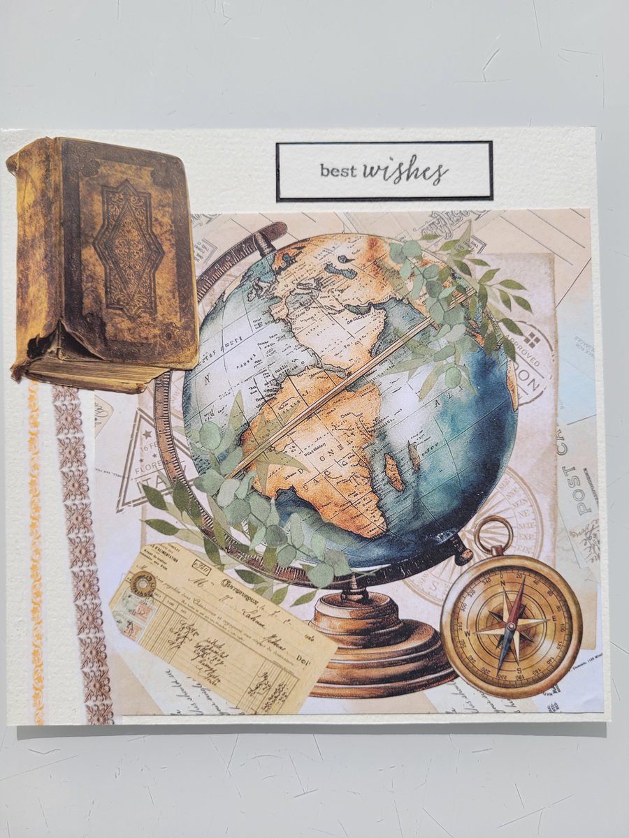 Vintage, travel inspired, Best Wishes any occasion blank card