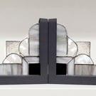 Stained Glass Monochrome Bookends Art Deco Design 