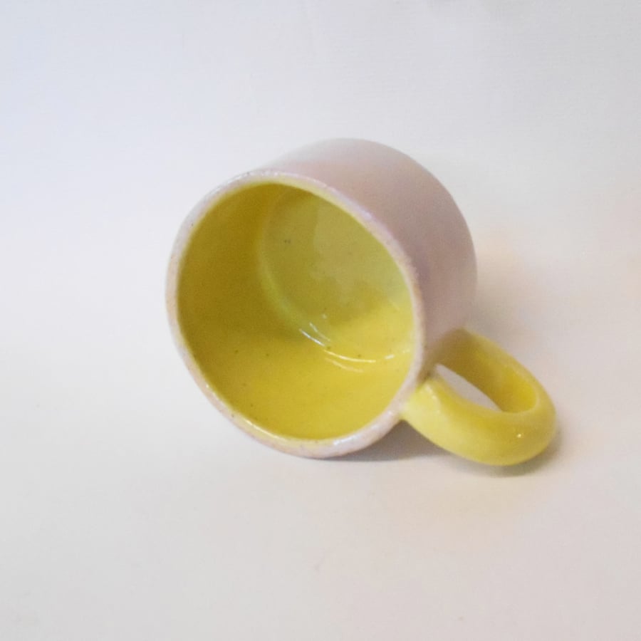 Cup Espresso Stoneware Ceramic shiny Lilac and Chartreuse glazed.