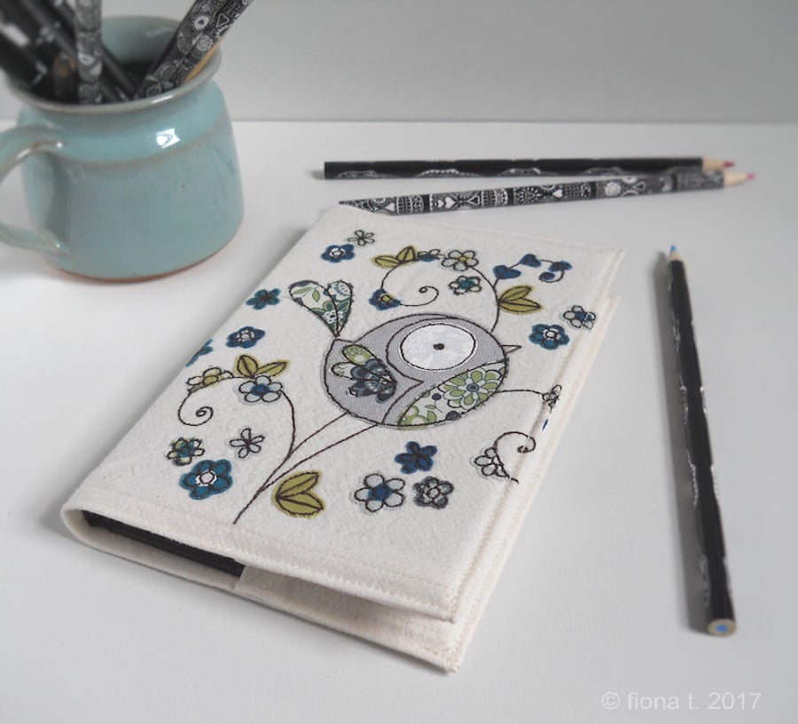 freemachine embroidered floral bird notebook sketchbook - green blue