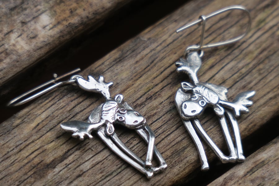 Moose Earrings, Sterling Silver Moose Earrings, Elk Earrings, Animal Earrings