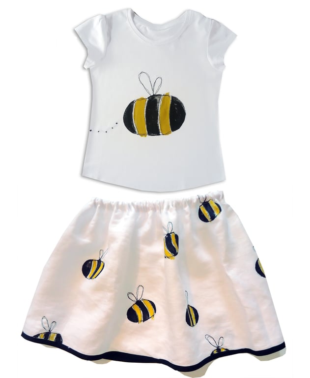 Girl's Bumble Bee Skirt and T-shirt Outfit, Girls Clothing