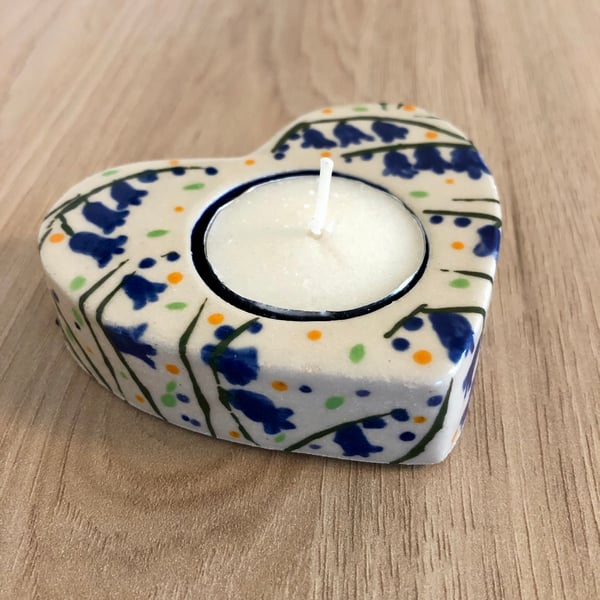 BLUEBELL CERAMIC STONEWARE HEART TEALIGHT HOLDER