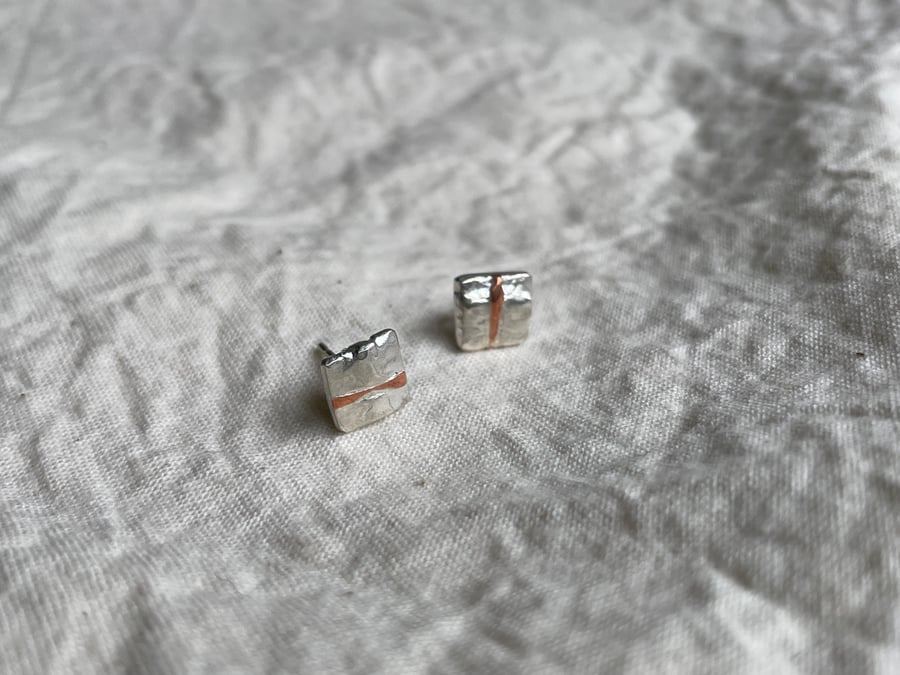 Hammered Square Earrings - Recycled Sterling Silver and Copper