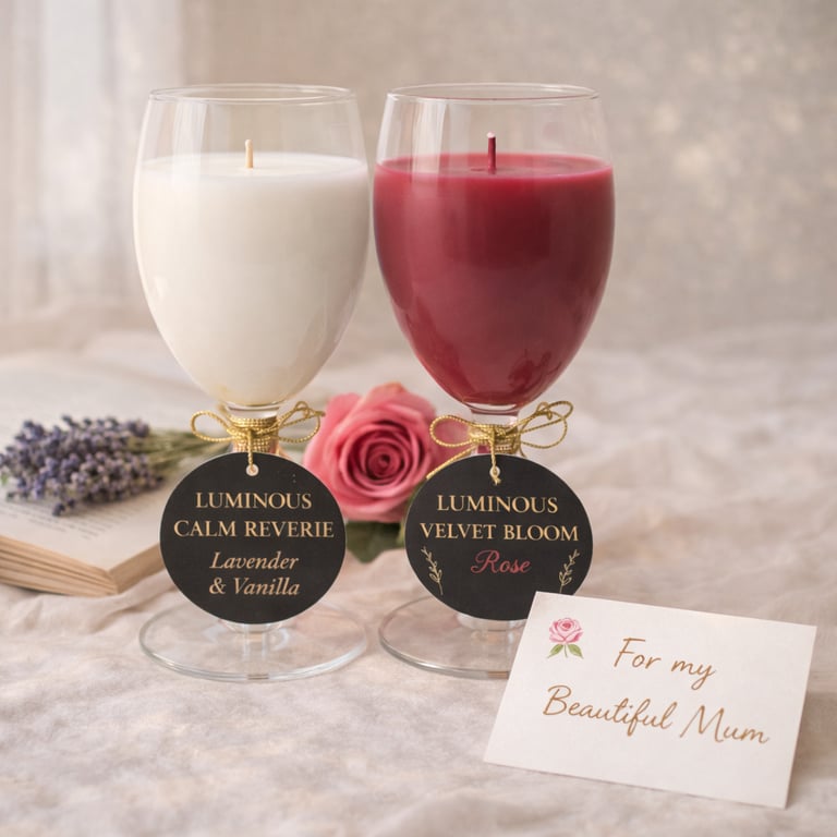 Lavender & Vanilla with Rose Candle Set Hand-poured Gift for Mum LUMINOUS