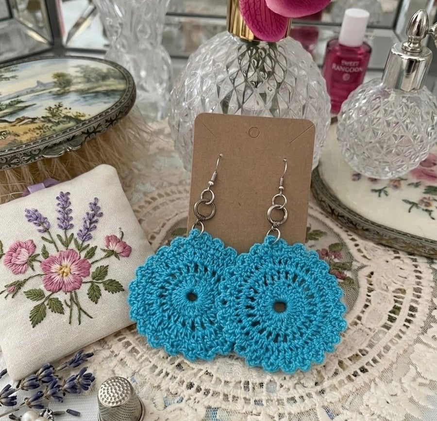 Crochet Boho Festival Earring Turquoise 