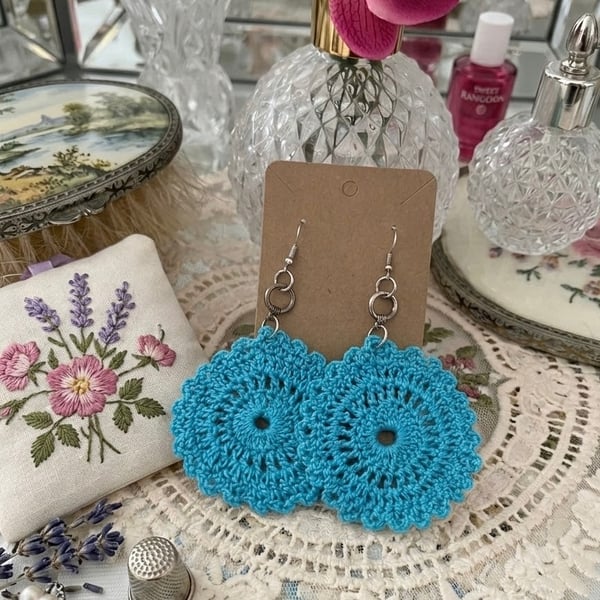 Crochet Boho Festival Earring Turquoise 