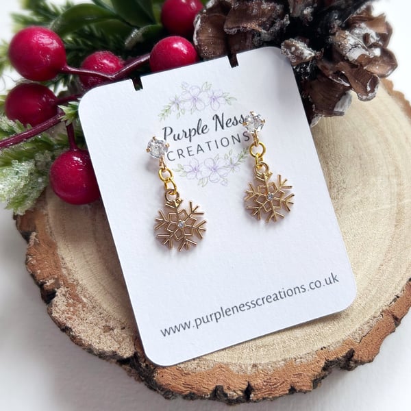 Snowflake Diamanté Drop Stud Christmas Earrings