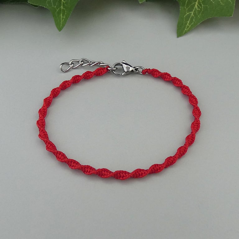 Red macrame bracelet for women. Adjustable 7" to 8" handmade bracelet.     