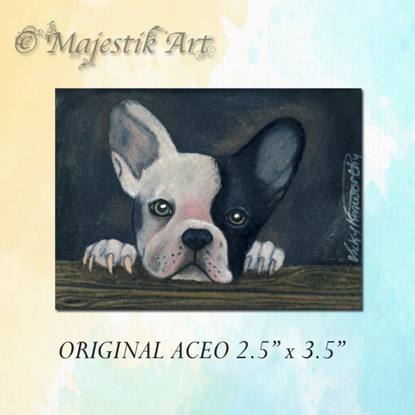 Original French Bull Dog ACEO 'Can I see?' By V Kenworthy