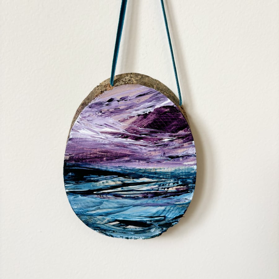 Original Seascape Hanging Wooden Log Slice - 'Breathe'