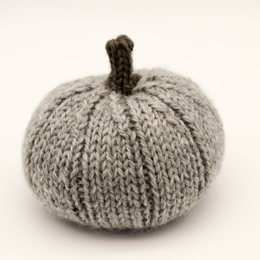 SOLD Hand knitted pumpkin pin cushion Grey