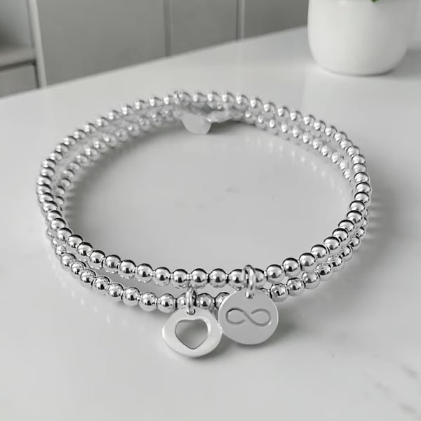 Sterling Silver Stretch Charm Bracelet Stacking Set