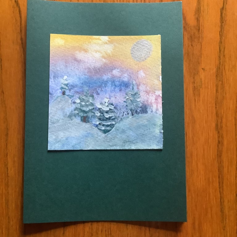 Hand painted Christmas Yule Card 'Busy Yule Treescape'