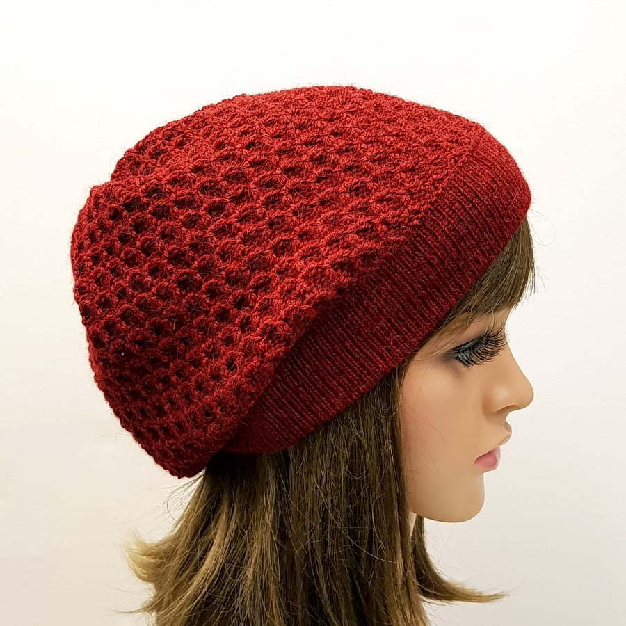 Alpaca baggy beret, slouchy beanie, fall tam, knitted hat for women