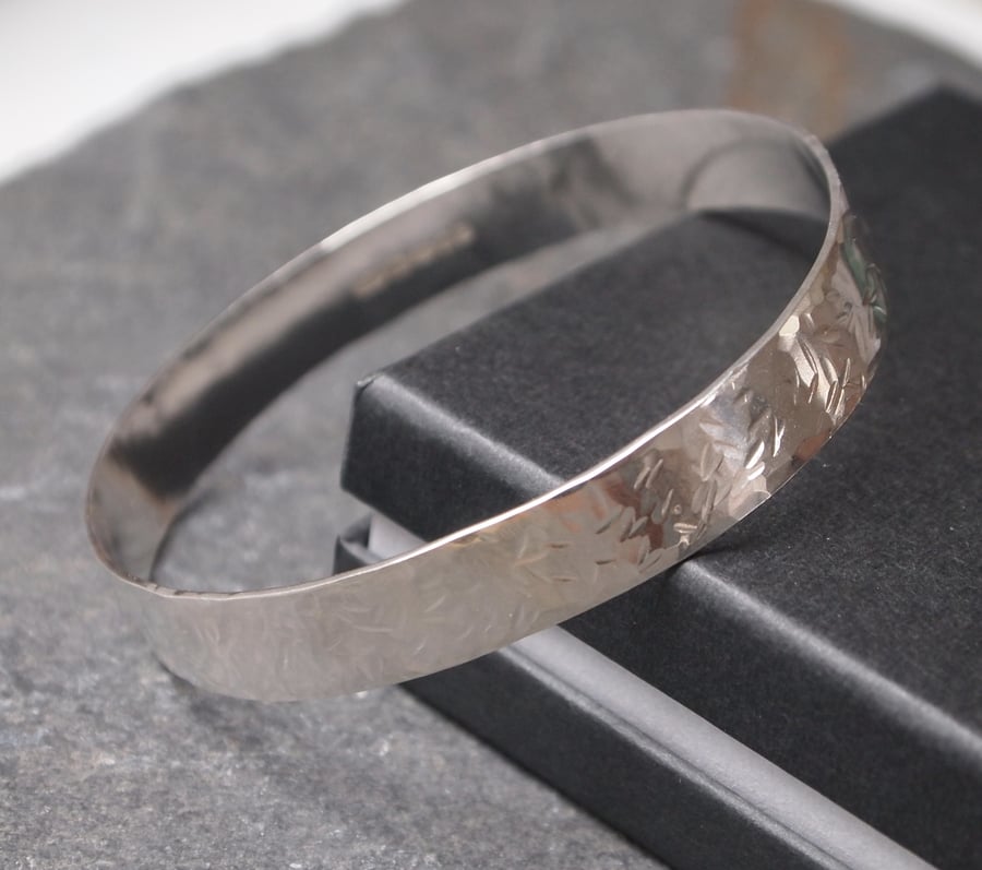 Wide silver bangle hallmarked