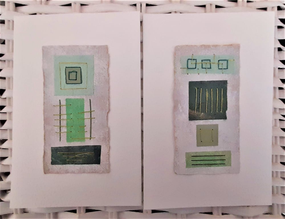 Colourful Combinations in Green Tones Handstitched Geometric Art Pictures