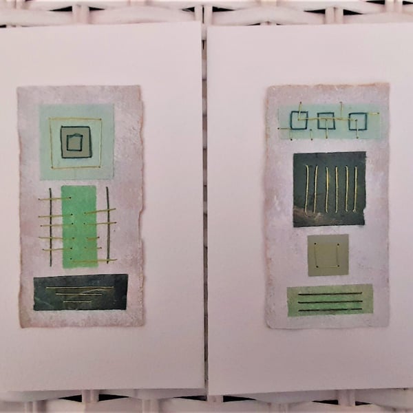 Colourful Combinations in Green Tones Handstitched Geometric Art Pictures