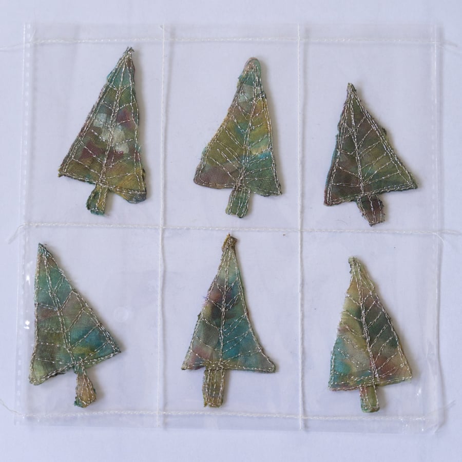 6 Free Motion Embroidery Christmas Tree Embellishments Card Making 