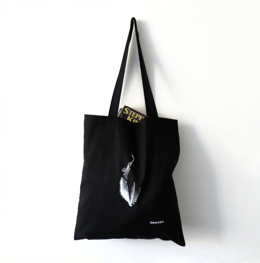 Gothic bat tote bag, limited edition screen printed shopping bag
