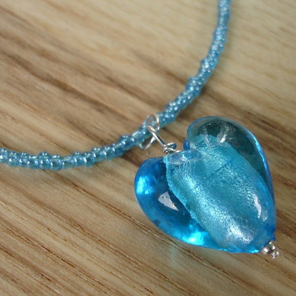 Turquoise Heart Glass Pendant