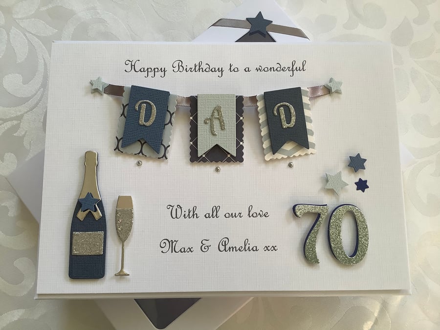 Personalised Handmade Gift Boxed Birthday Card Dad Any Age 50 60 70 80
