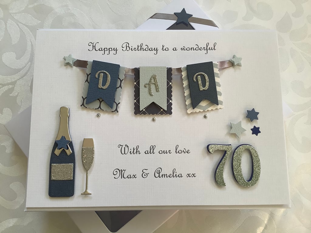 Personalised Handmade Gift Boxed Birthday Card Dad Any Age 50 60 70 80