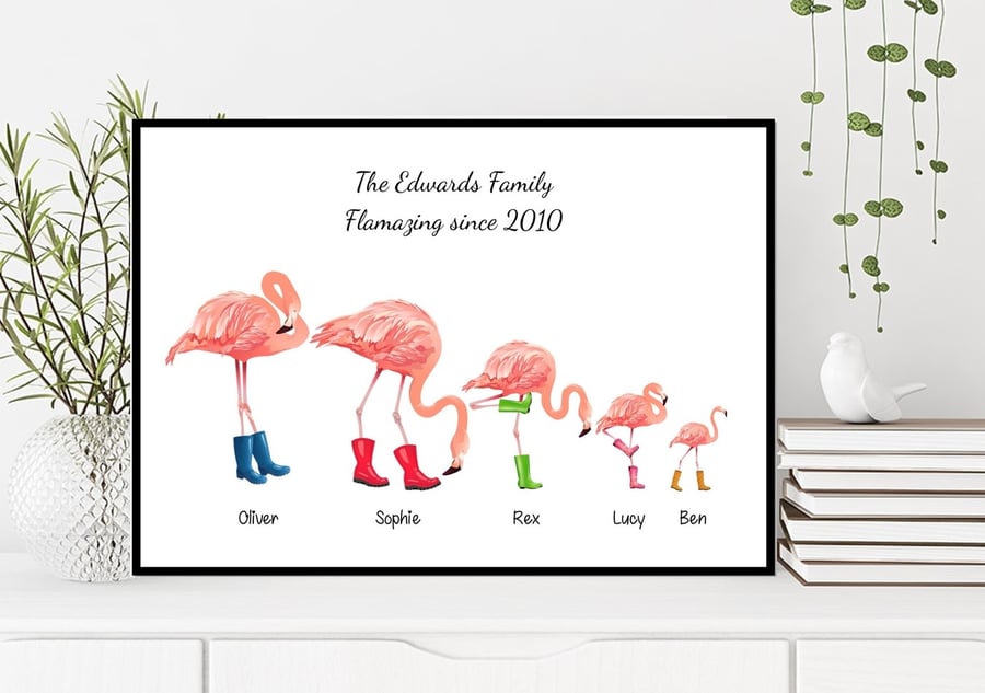Flamingo Family Name Print, Personalised for family and friends