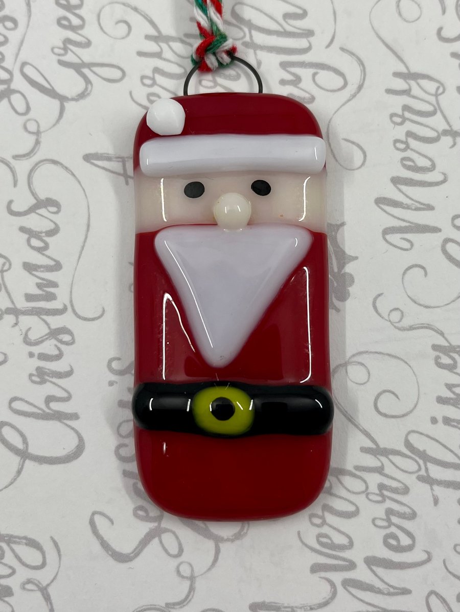 Handmade Fused Glass Santa Hanging Christmas Decoration 
